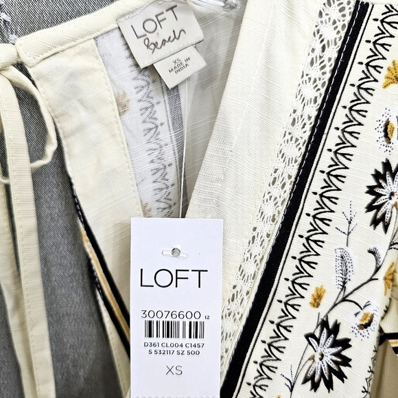Nwt LOFT Creme/Black/Gold Floral Cap Sleeve V Neckline Resort Wear - Picture 4 of 17